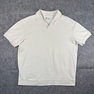 Zara Johnny Collar Polo Shirt Men's Large Cream Knit Short Sleeve